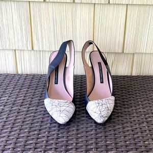 French Connection black and white toe patterned sling back heels